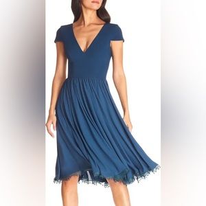 Dress the Population Blue Corey Chiffon FitnFlare Cocktail Dress XXL